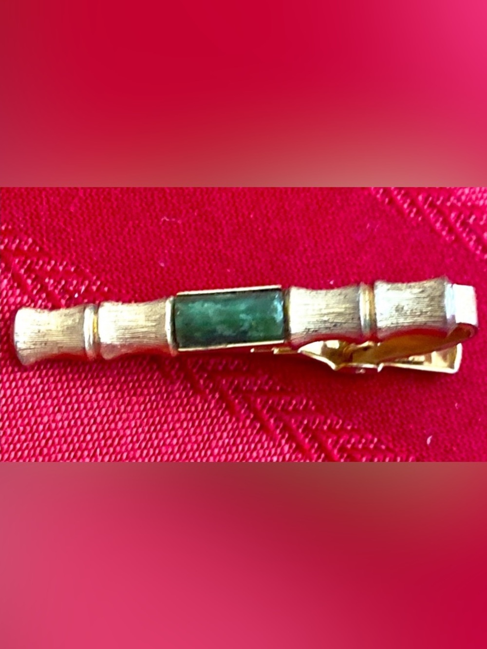 Vintage 60s ANSON JADE & Bamboo Pattern Tie Clip